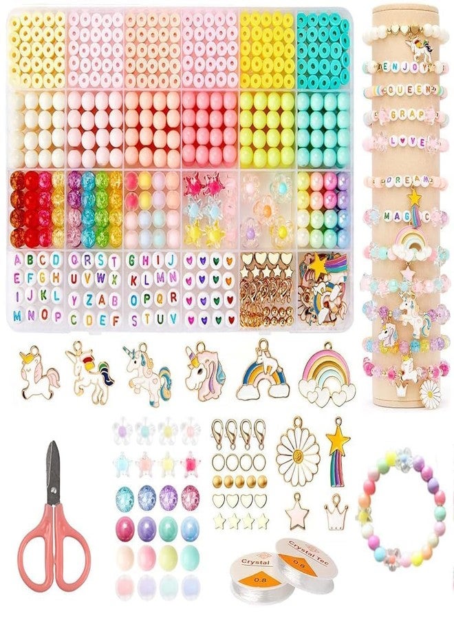 Dodhar Bracelet Making Set, Clay Beads Kit, Macaron Color Beads for Bracelet Making for Girls Kids, Letter Beads with Unicorn Pendants, Crystal Star Flower Hair Beads Set for DIY Jewellery Crafts - Image 1